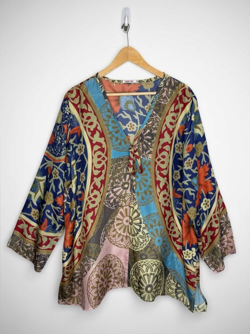 Johnny Was Silk Boho Floral Patchwork Peasant Top Tunic Blouse 1X